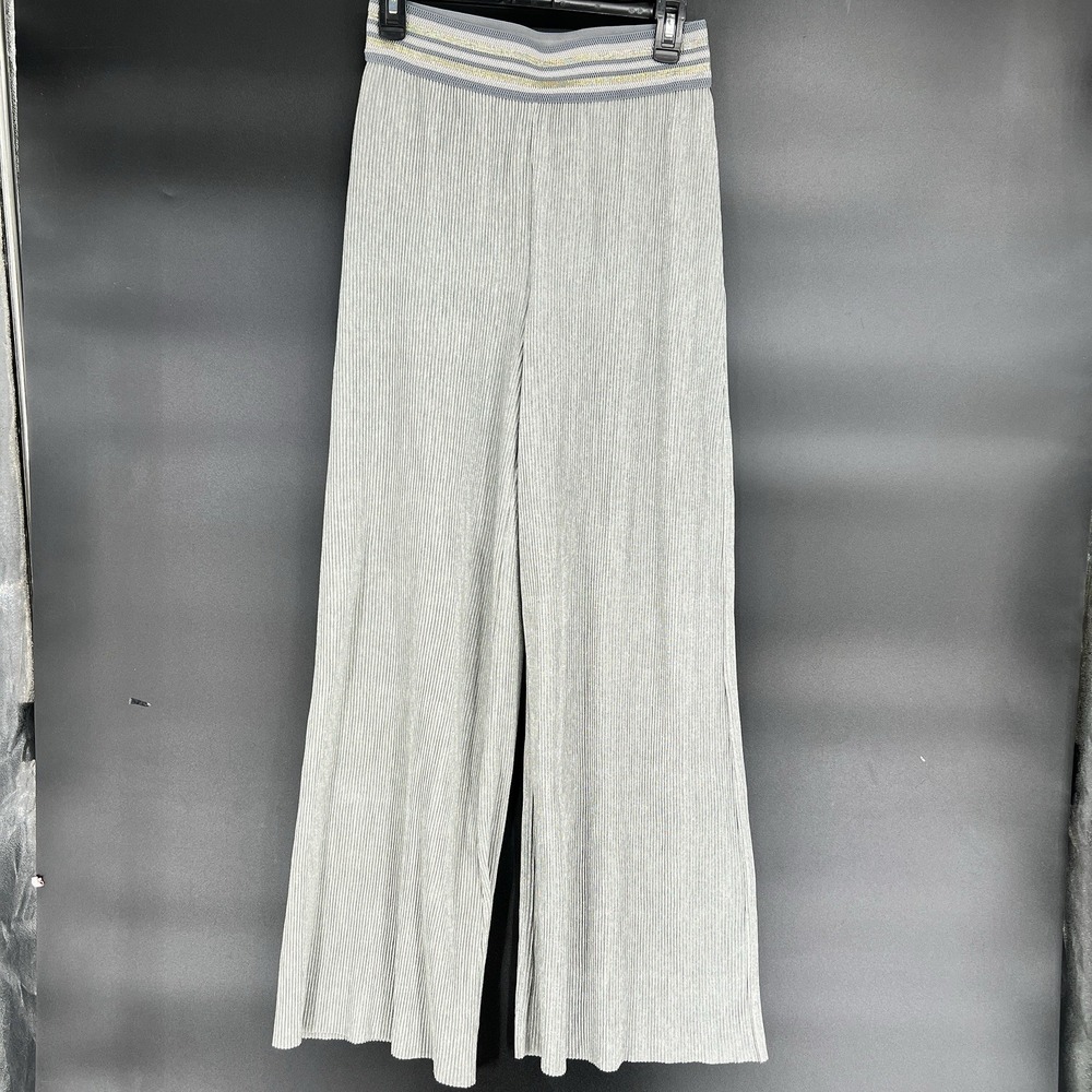Ett:twa by Anthropologie Silver Metallic Wide Leg Pull On Pants Small OB889020